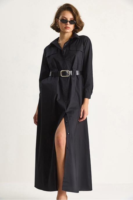 Langarm-Maxi-Kleid mit Knopfverschluss und Hemdkragen - Image 5