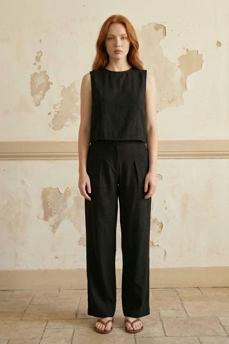 Leinenmischung Bluse & Hose Co-Ord Set mit Tasche - Image 5