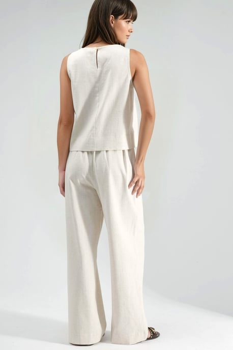 Leinen ärmelloses Blusenset mit Taschenhose - Image 3