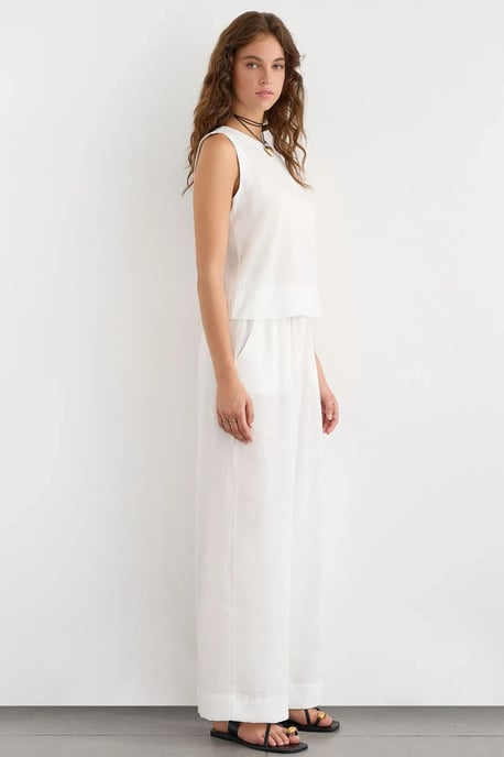 Leinengefühl Bluse & Elastischer Taillenbund Hosen Zweiteiliges Set - Image 3