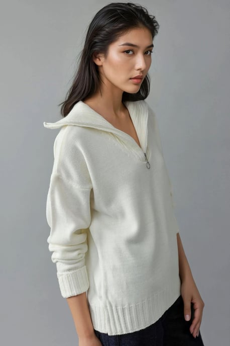 Übergroßer Rippstrickpullover mit Reißverschlusskragen - Image 2