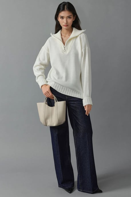 Übergroßer Rippstrickpullover mit Reißverschlusskragen - Image 3