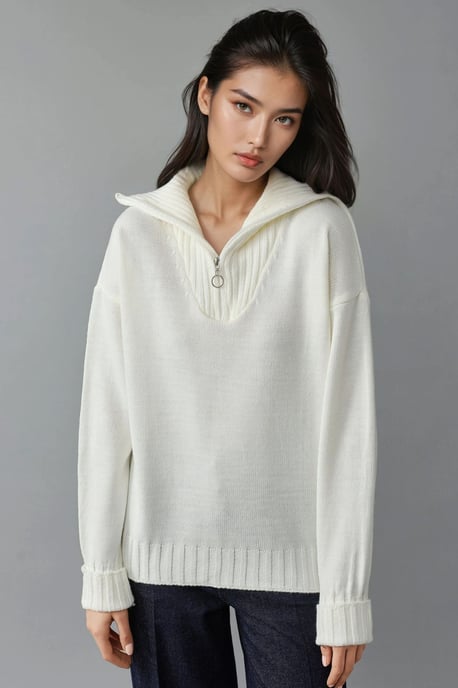 Übergroßer Rippstrickpullover mit Reißverschlusskragen - Image 5
