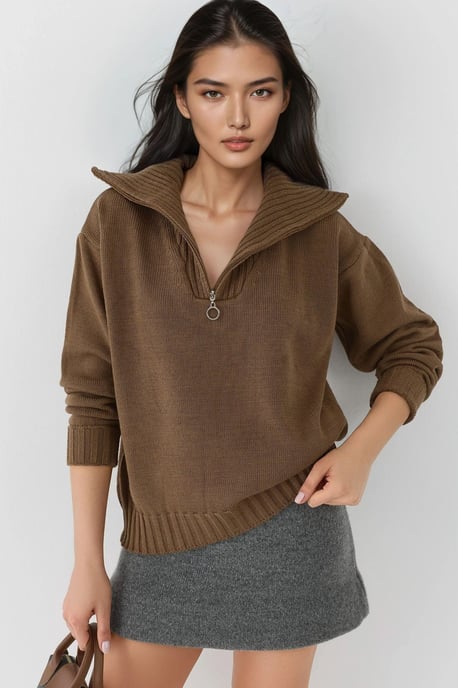 Übergroßer Rippstrickpullover mit Reißverschlusskragen - Image 1