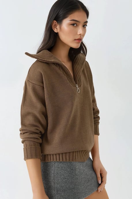 Übergroßer Rippstrickpullover mit Reißverschlusskragen - Image 2