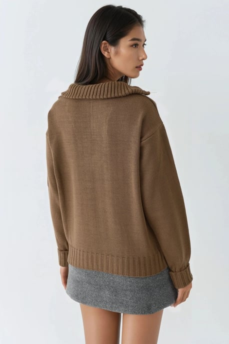 Übergroßer Rippstrickpullover mit Reißverschlusskragen - Image 3