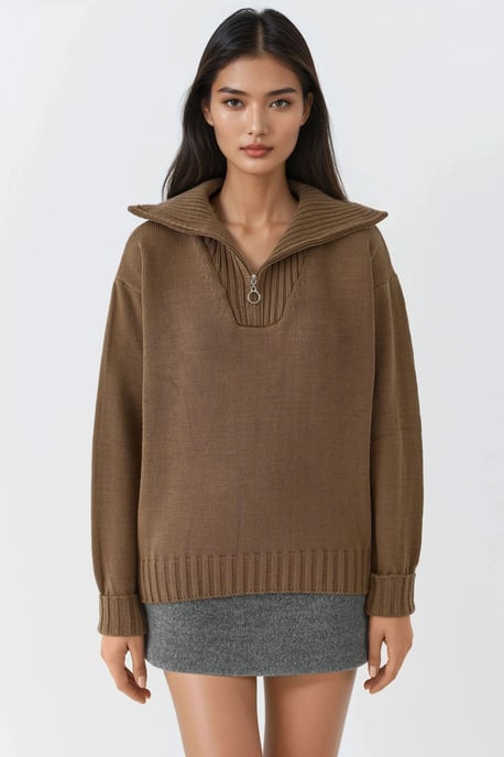 Übergroßer Rippstrickpullover mit Reißverschlusskragen - Image 6