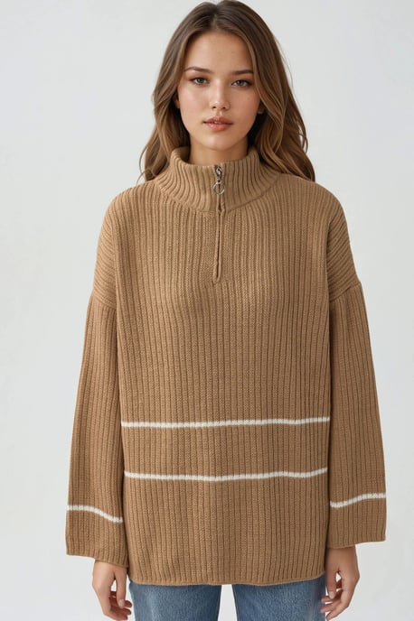 Lockerer Pullover mit Streifen und Reißverschlusskragen - Image 6