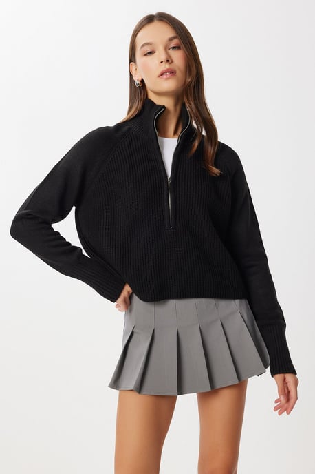 Rippstrick-Zipper-Kragenpullover - Image 3