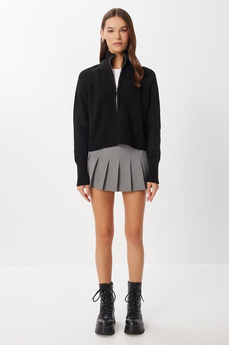 Rippstrick-Zipper-Kragenpullover - Image 4