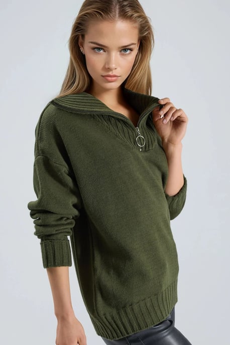 Übergroßer Rippstrickpullover mit Reißverschlusskragen - Image 1
