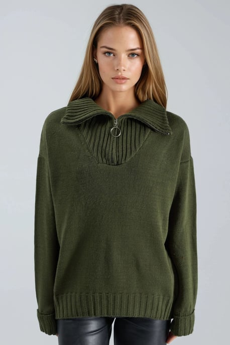 Übergroßer Rippstrickpullover mit Reißverschlusskragen - Image 4