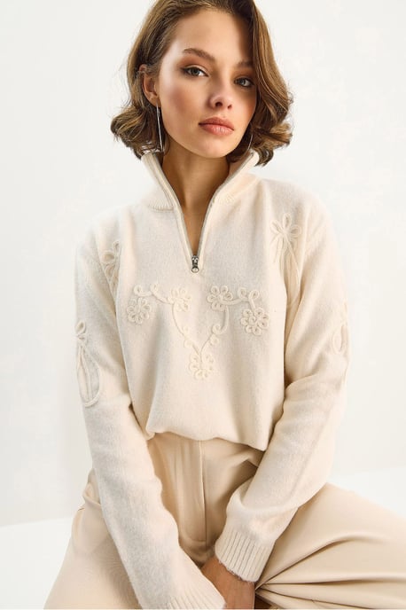 Gestickter Strickpullover mit Reißverschlusskragen - Image 2