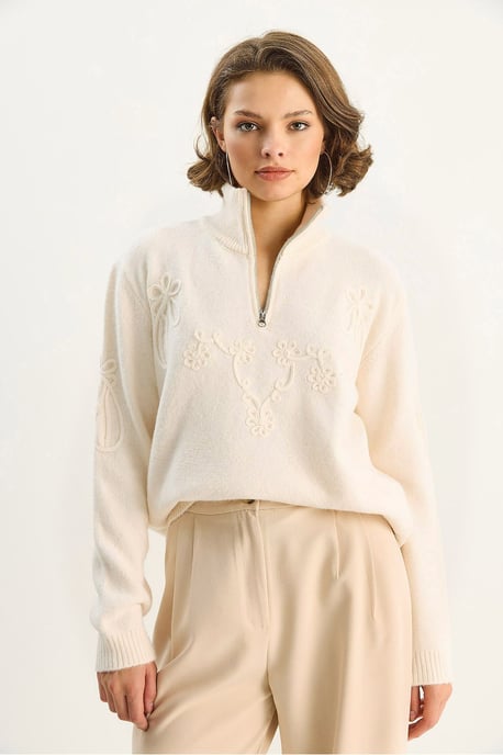 Gestickter Strickpullover mit Reißverschlusskragen - Image 4