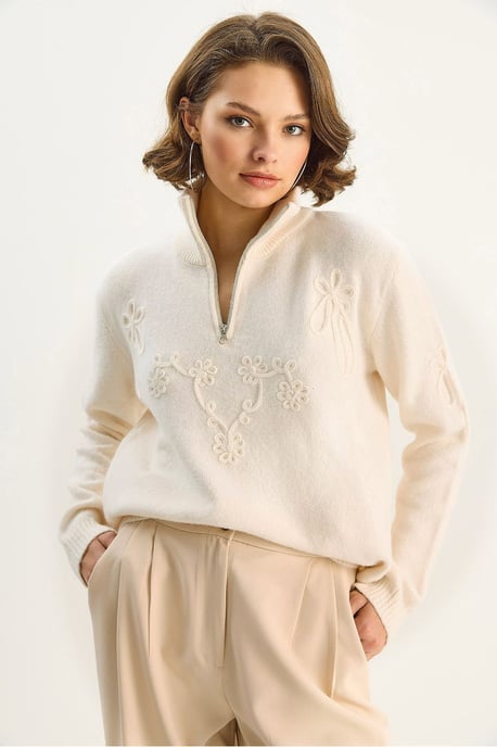 Gestickter Strickpullover mit Reißverschlusskragen - Image 5