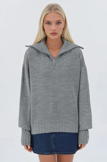 Übergroßer Rippstrickpullover mit Reißverschlusskragen - Image 5