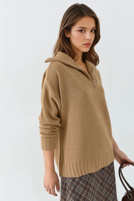 Übergroßer Rippstrickpullover mit Reißverschlusskragen - Image 2