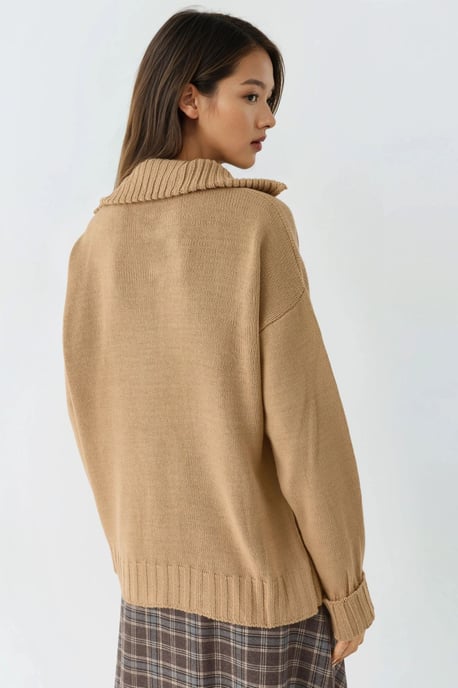 Übergroßer Rippstrickpullover mit Reißverschlusskragen - Image 3