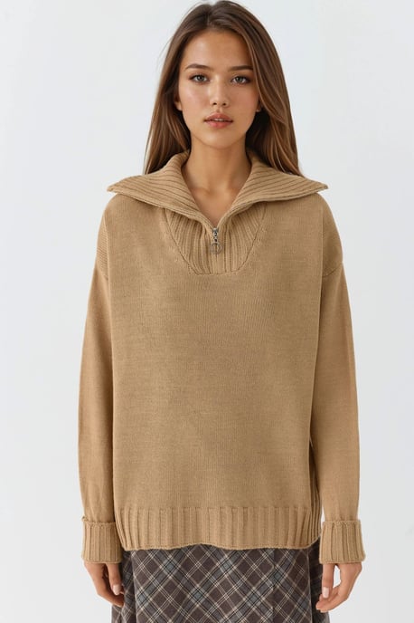 Übergroßer Rippstrickpullover mit Reißverschlusskragen - Image 6