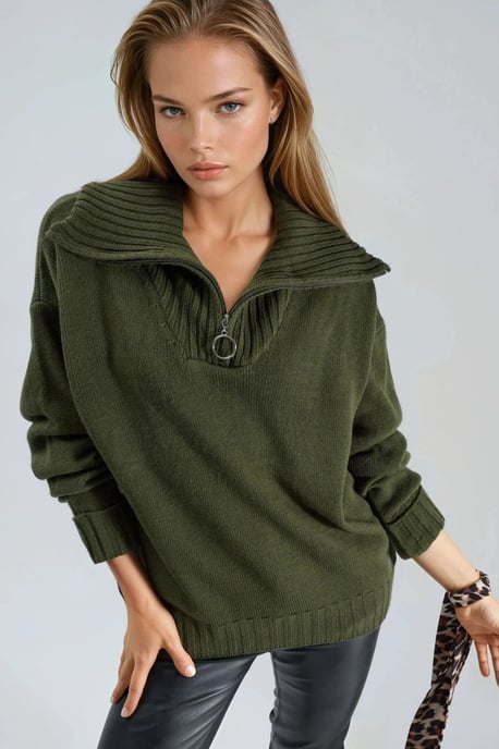 Übergroßer Rippstrickpullover mit Reißverschlusskragen - Image 1