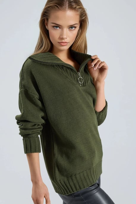 Übergroßer Rippstrickpullover mit Reißverschlusskragen - Image 2