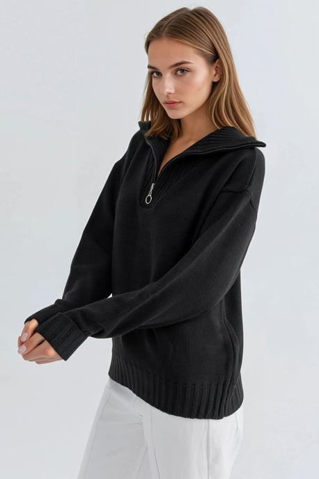 Übergroßer Rippstrickpullover mit Reißverschlusskragen - Image 1