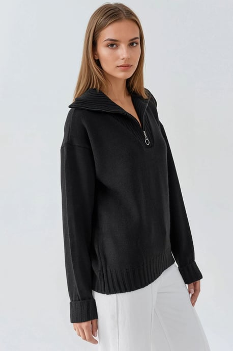 Übergroßer Rippstrickpullover mit Reißverschlusskragen - Image 3