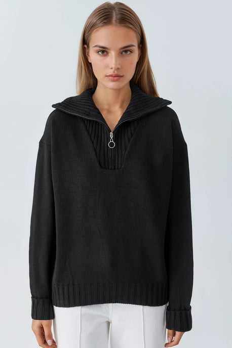 Übergroßer Rippstrickpullover mit Reißverschlusskragen - Image 6