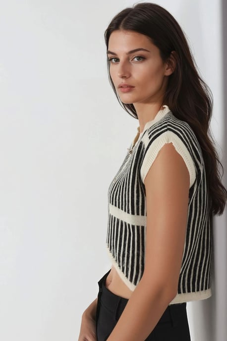 Gestreiftes Rippstrick-Crop-Top mit Knopfverschluss - Image 2