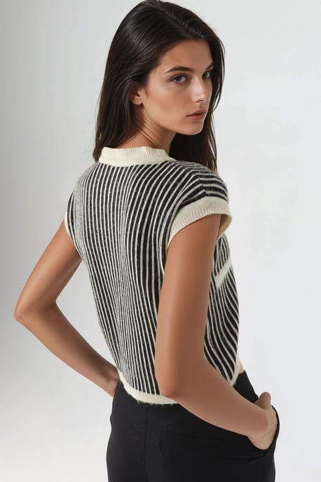 Gestreiftes Rippstrick-Crop-Top mit Knopfverschluss - Image 3