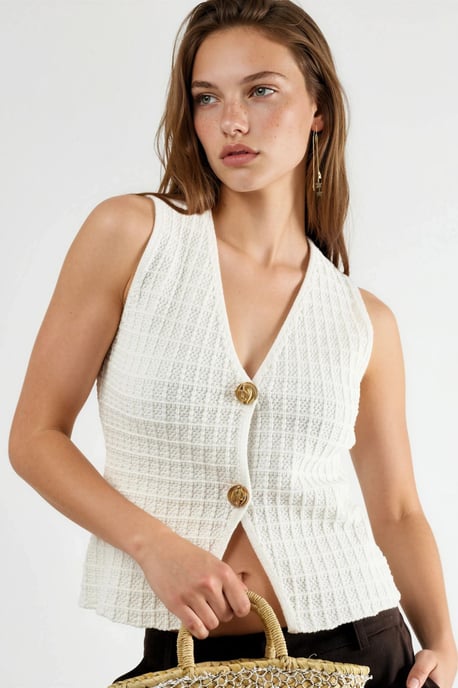 Strukturierter Strickpullover mit V-Ausschnitt und Knopfleiste - Image 1