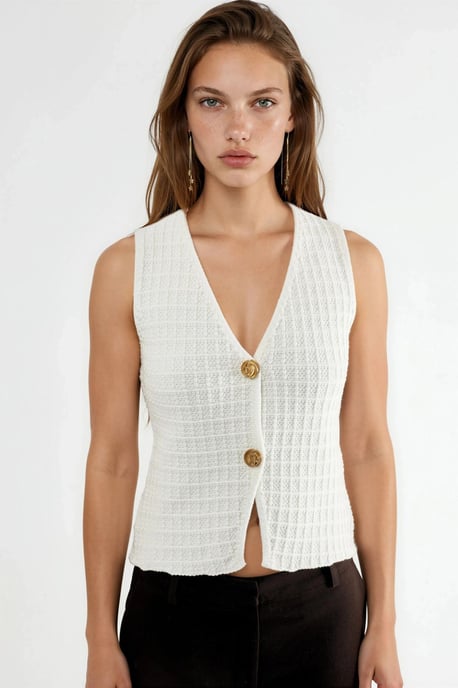Strukturierter Strickpullover mit V-Ausschnitt und Knopfleiste - Image 6