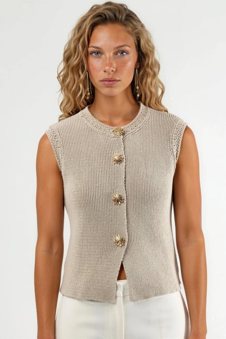 Strukturiertes Rundhals-Stricktop mit Knopfdetails - Image 6