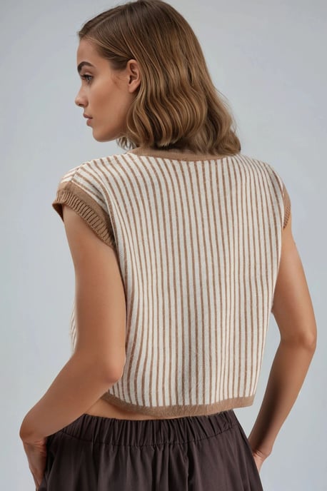 Gestreiftes Rippstrick-Crop-Top mit Knopfverschluss - Image 2