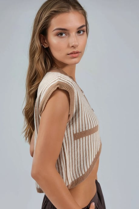 Gestreiftes Rippstrick-Crop-Top mit Knopfverschluss - Image 3