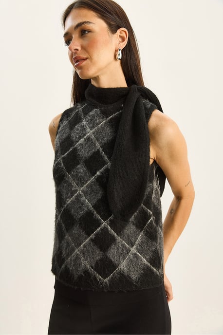 Dicker gerippter Strickpullover-Weste mit Rollkragen - Image 2