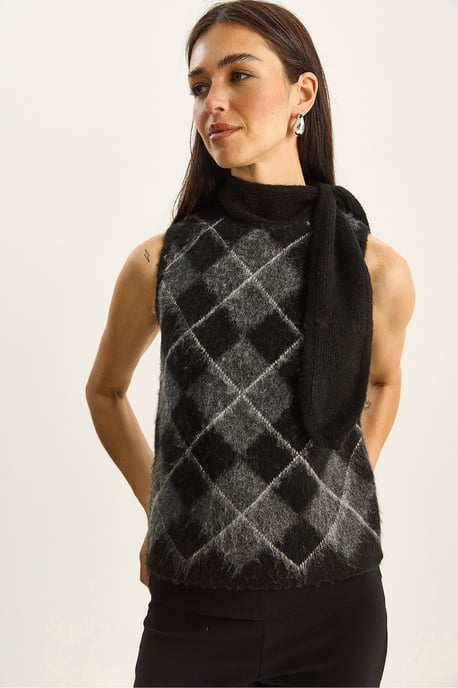 Dicker gerippter Strickpullover-Weste mit Rollkragen - Image 3