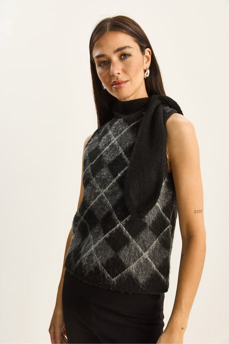 Dicker gerippter Strickpullover-Weste mit Rollkragen - Image 4