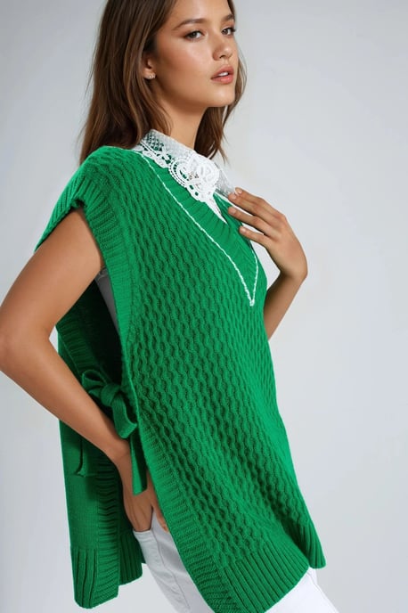 Musterter Strickwesten mit Bindungsdetail - Image 2
