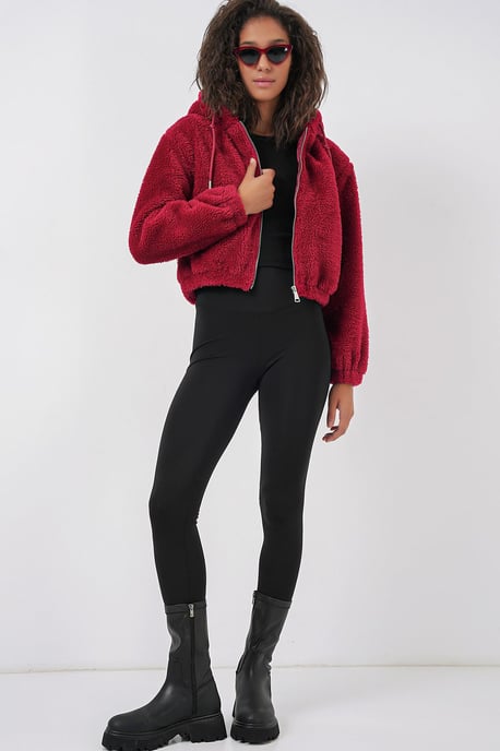 Crop Plüsch Reißverschluss-Front-Hoodie - Image 3