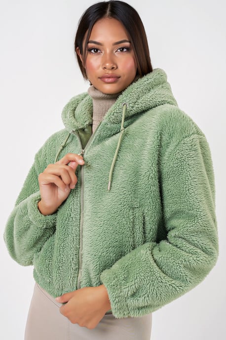 Crop Plush Zip-Front Hoodie - Image 3