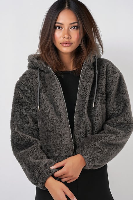 Crop Plüsch Zip-Front Hoodie - Image 2