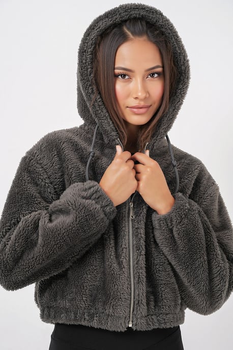 Crop Plüsch Zip-Front Hoodie - Image 4