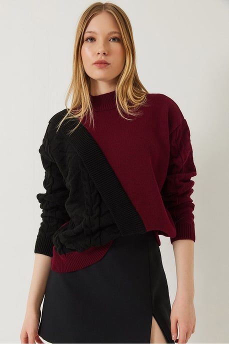 Gemusterter halber Rollkragen-Ripp-Strickpullover - Image 1