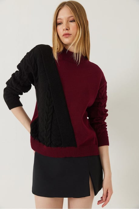 Gemusterter halber Rollkragen-Ripp-Strickpullover - Image 2
