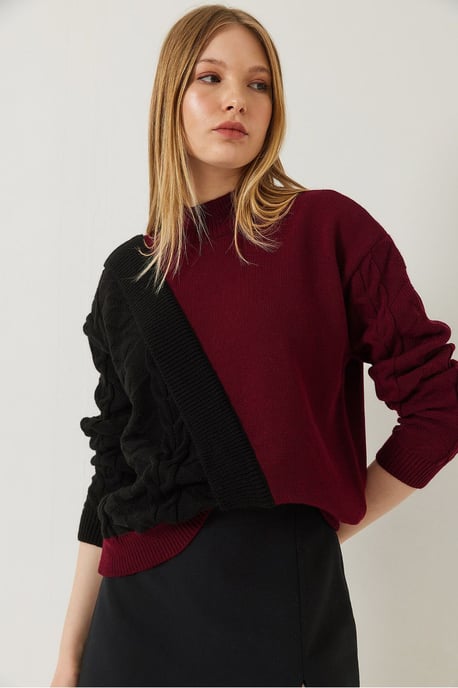 Gemusterter halber Rollkragen-Ripp-Strickpullover - Image 3