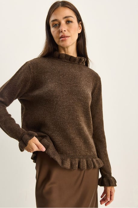 Rüschen-Halbkragen-Knopfstrickpullover - Image 1