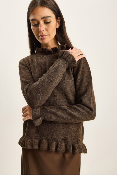 Rüschen-Halbkragen-Knopfstrickpullover - Image 3