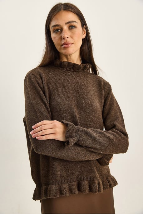Rüschen-Halbkragen-Knopfstrickpullover - Image 4