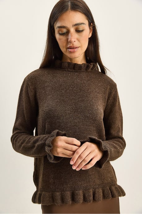 Rüschen-Halbkragen-Knopfstrickpullover - Image 5